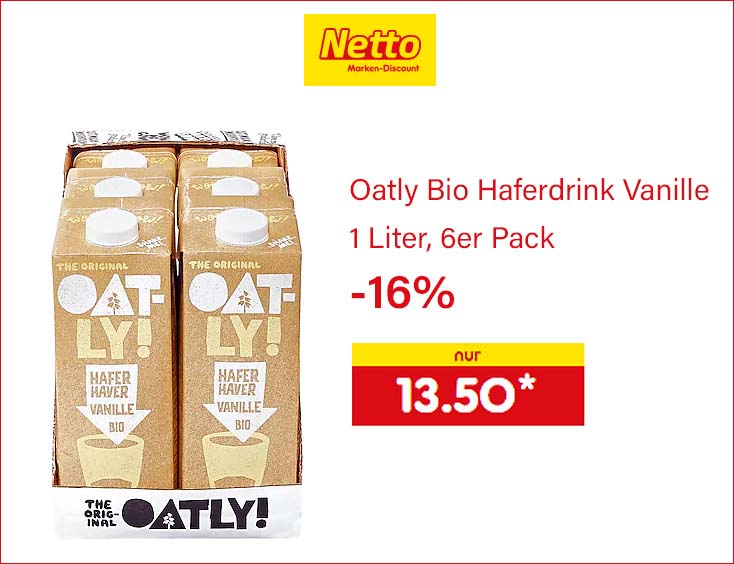 -16% | Oatly Bio Haferdrink Vanille 1 Liter, 6er Pack