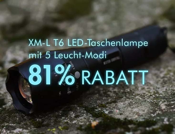 XM-L T6 LED-Taschenlampe mit 5 Leucht-Modi | 81% RABATT